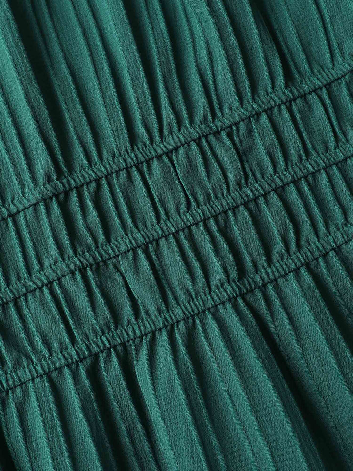 Textured Shirred Cinched Waist Maxi Dress