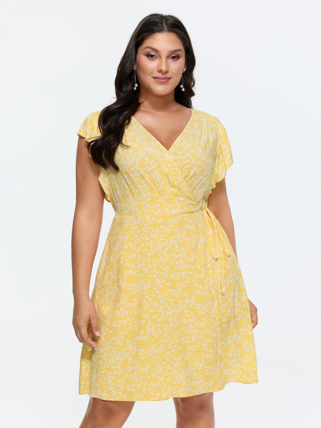 Rayon Floral Print Pleated Pockets Mini Dress