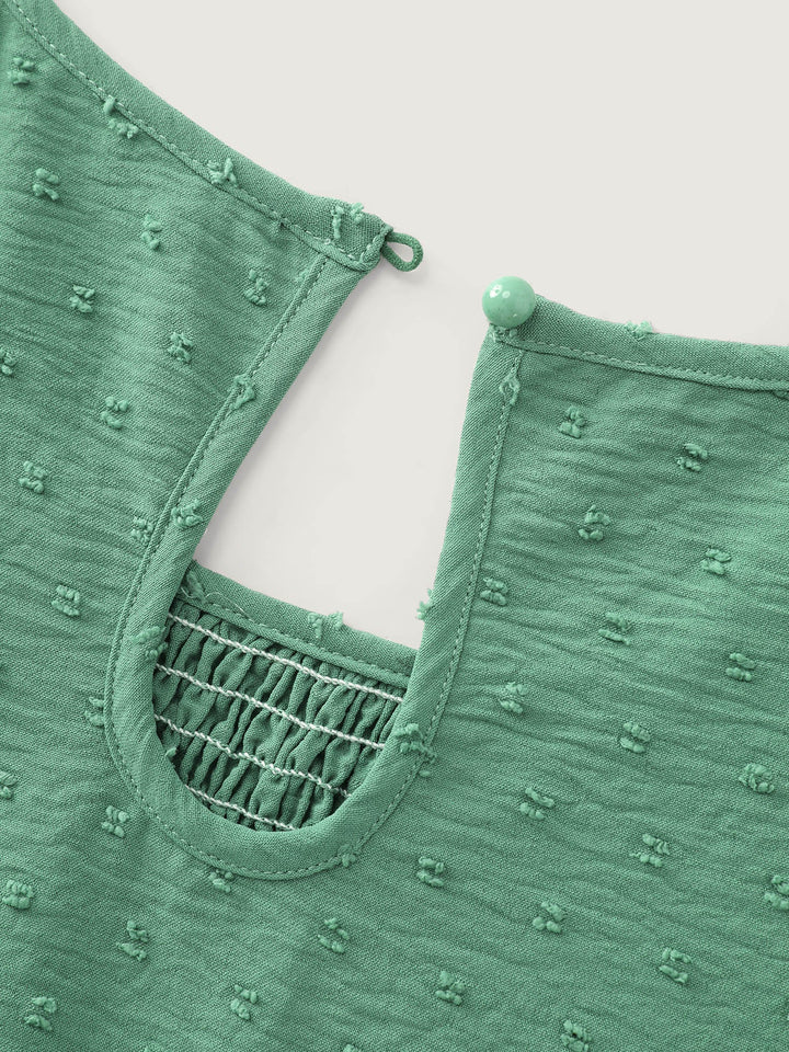 Shirred Round Neckline Flutter Sleeve Blouse