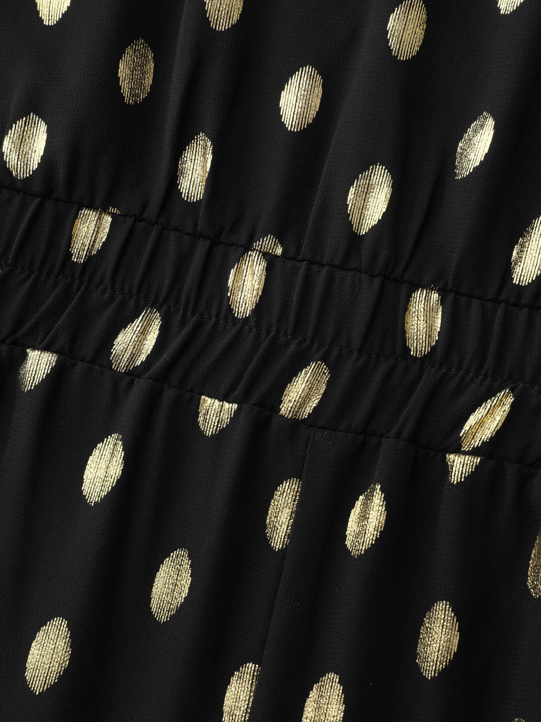 Gold Stamped Polka Dots Off-Shoulder Romper