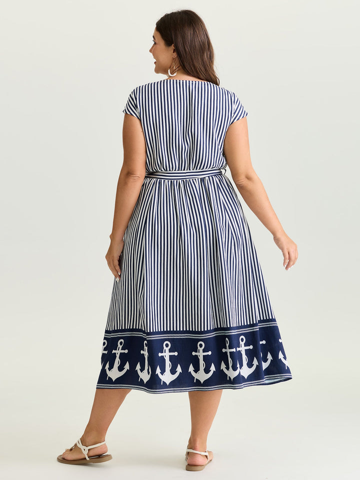 Nautical Stripe Waist-Tie Midi Dress
