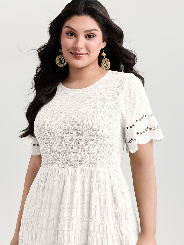 Shirred Lace Flounce Sleeve Tiered Maxi Dress