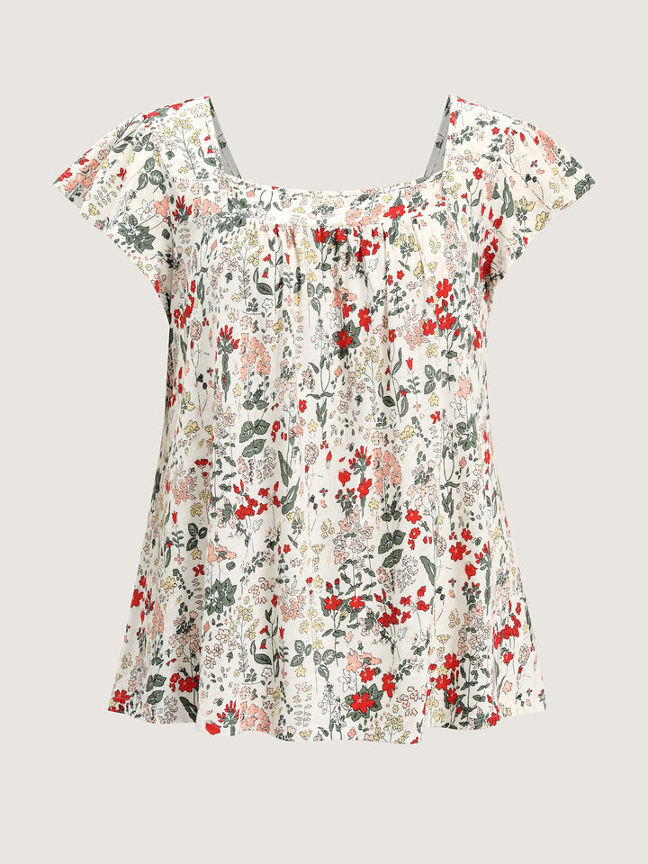 Pure Cotton Floral Print Square Neck Top
