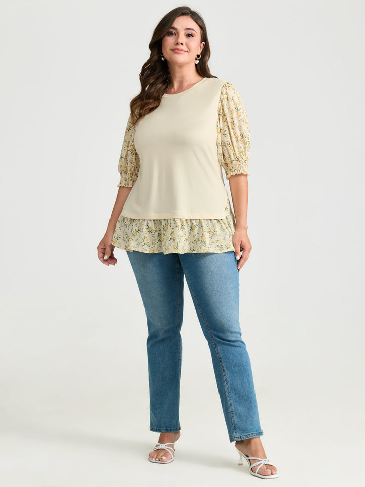 2-in-1 Floral Print Knit Top