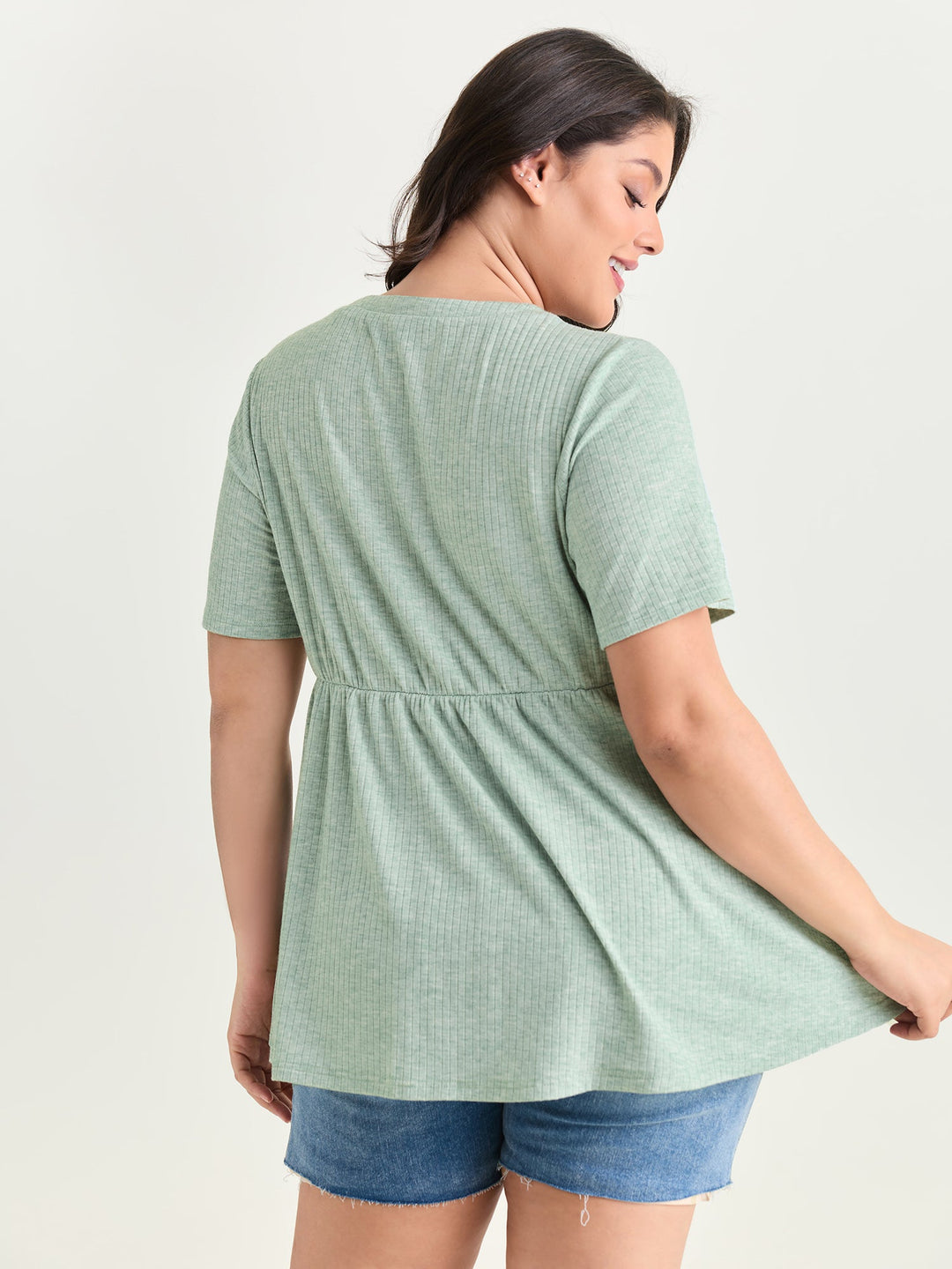 Supersoft Button Detail Plain Knit Top