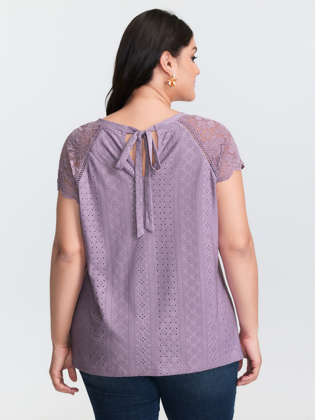Lace Trim Back-Tie T-Shirt