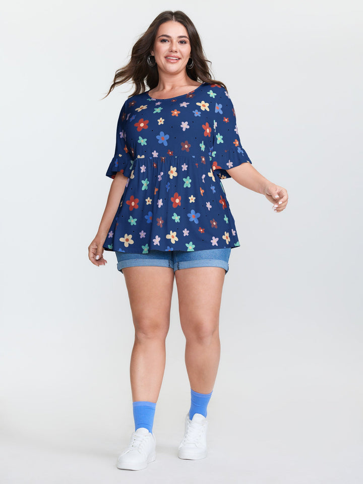 Floral Print Stretchy Knit Top