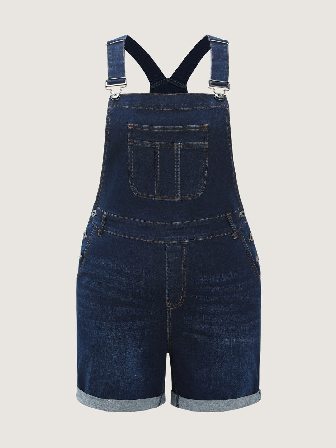 Stretchy Straight-Leg Denim Overall Jumpsuit