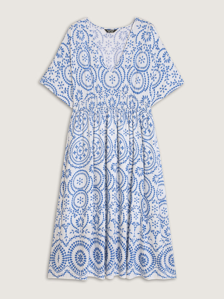 Geometric Print Deep V-Neckline Maxi Dress
