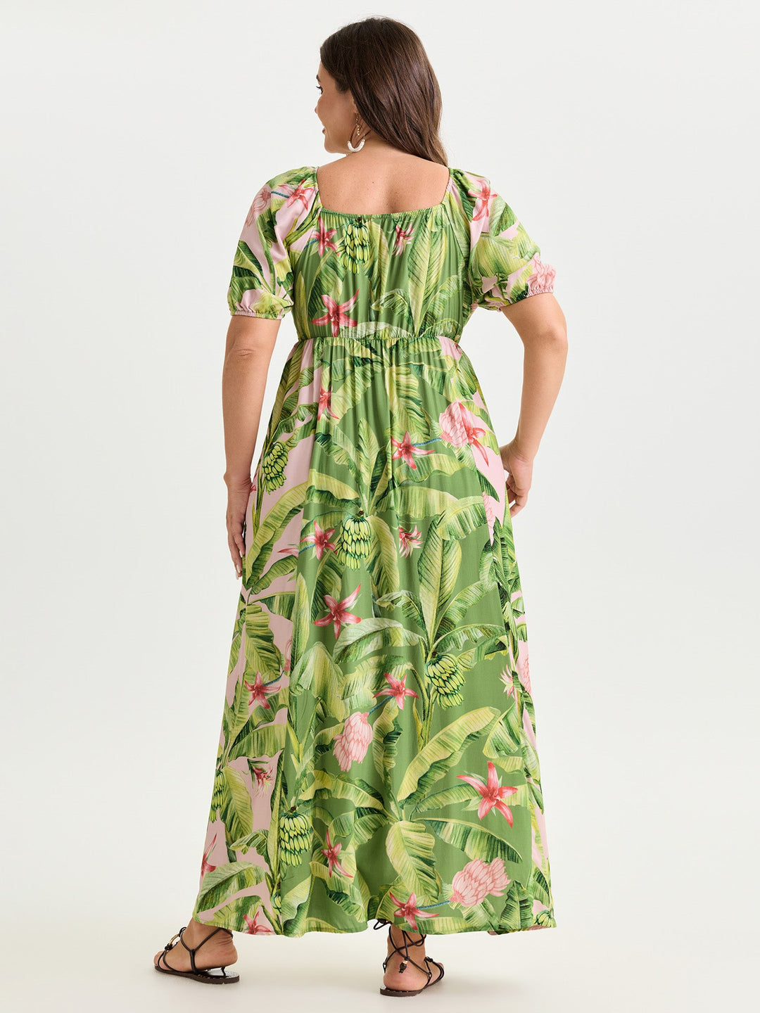 Supersoft Tropical Floral Print Ruched Bodice Maxi Dress