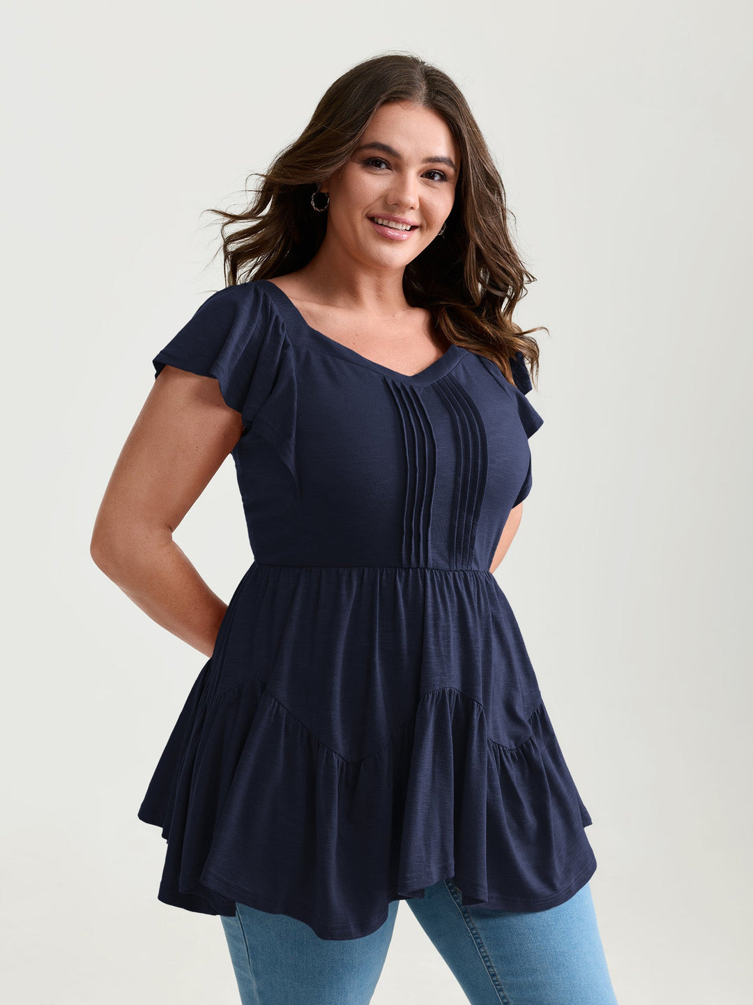 Fit And Flare Flutter Sleeve Shirred Top
