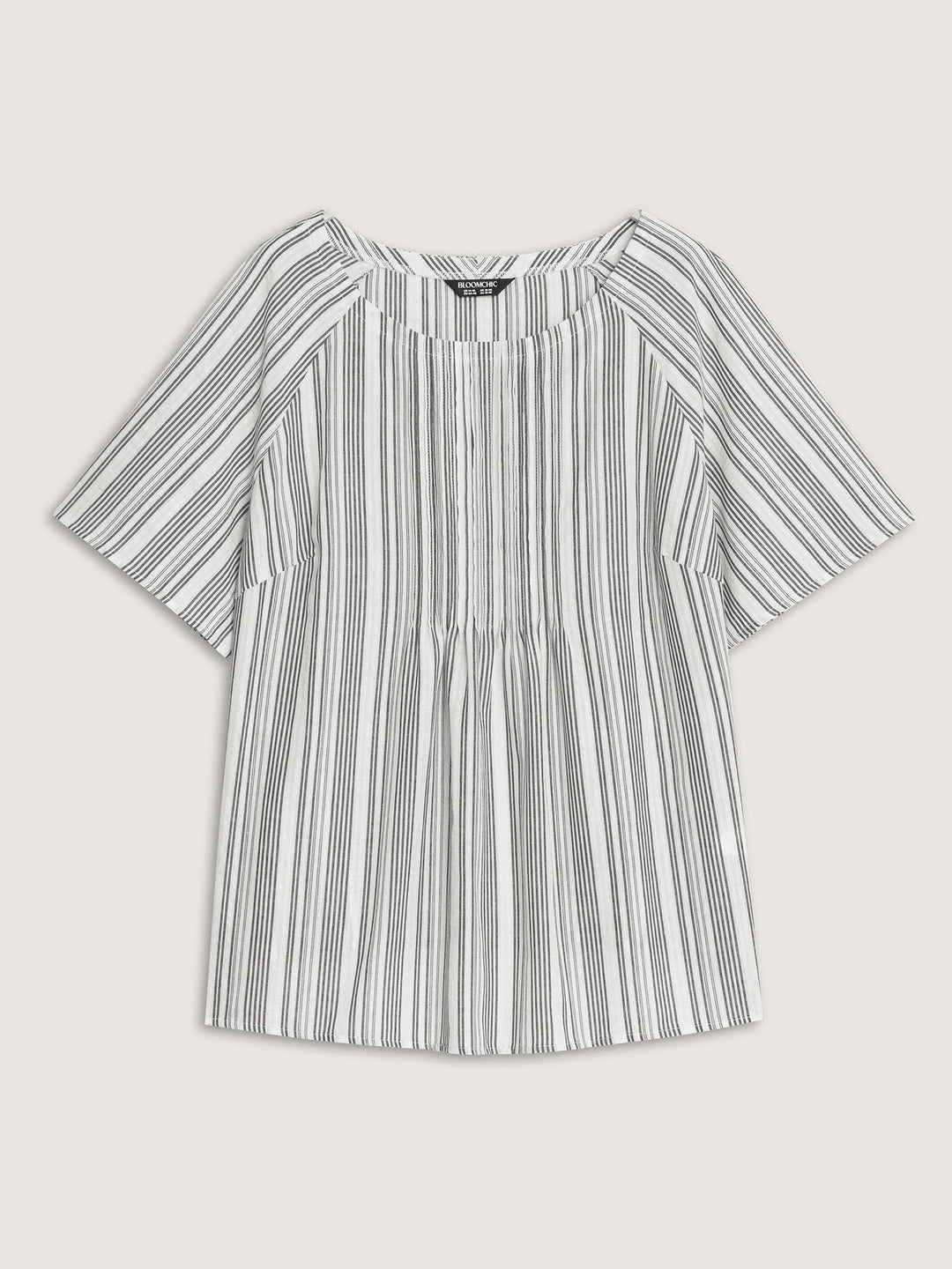 Cotton Striped Print Textured Flared Sleeve Blouse