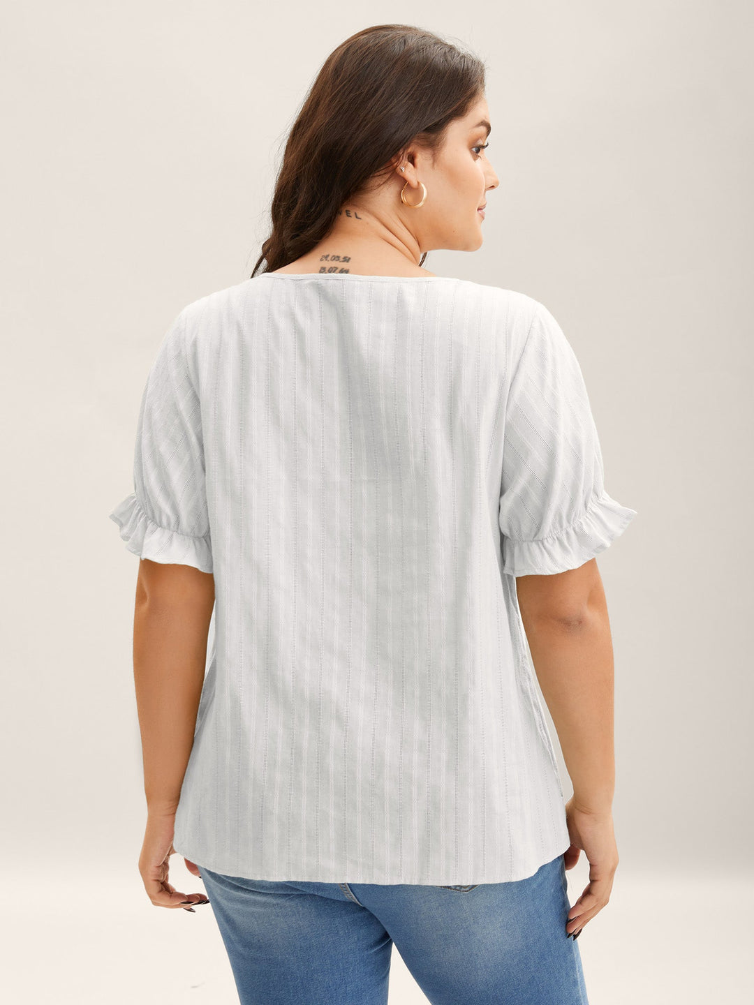 Cotton Square Neck Ruffled Sleeve Shirt
