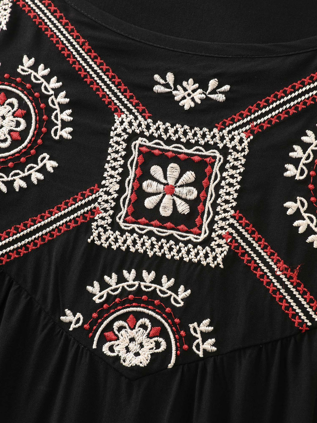 Boho Embroidered Neckline Sleeveless Mini Dress