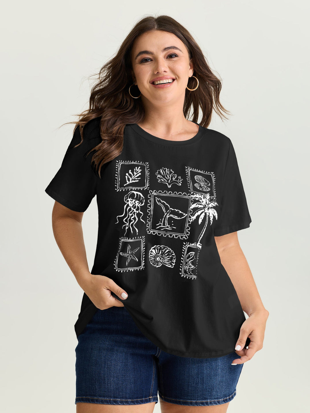 Cotton Ocean Calling Plain T-Shirt