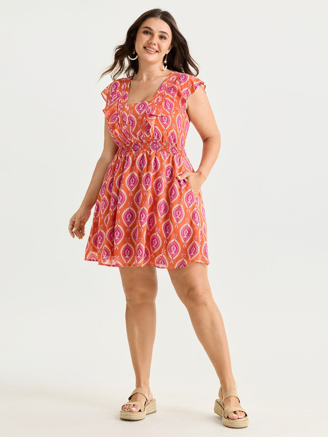 Geometric Print Toothpick Pleat Mini Dress