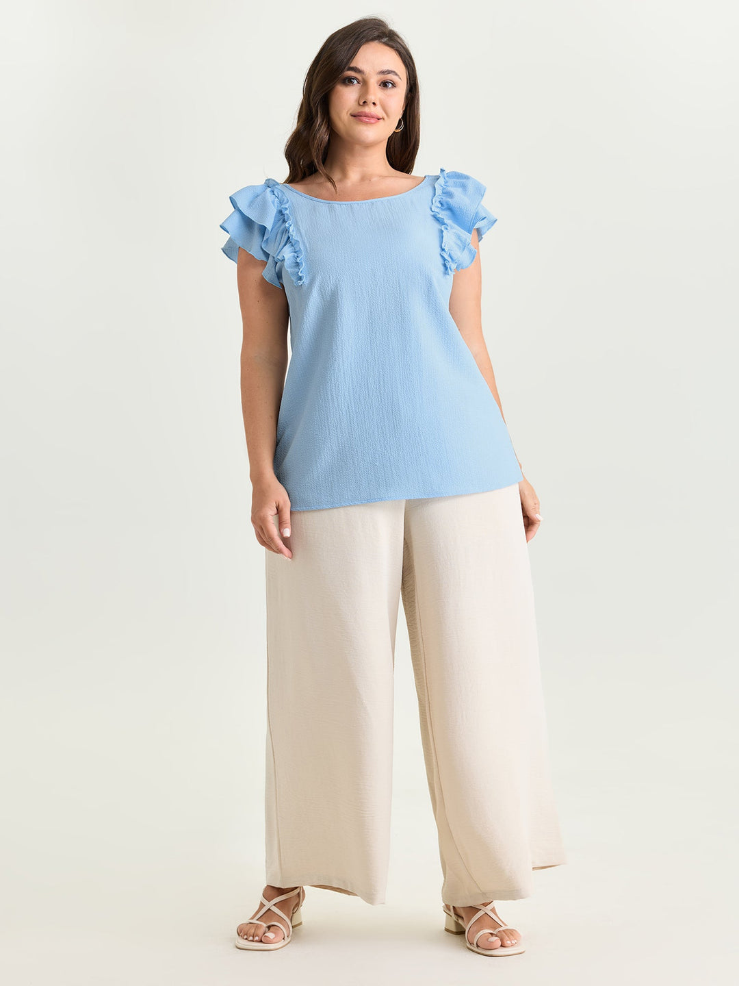 Textured Layered Flutter Sleeve Bowknot Blouse