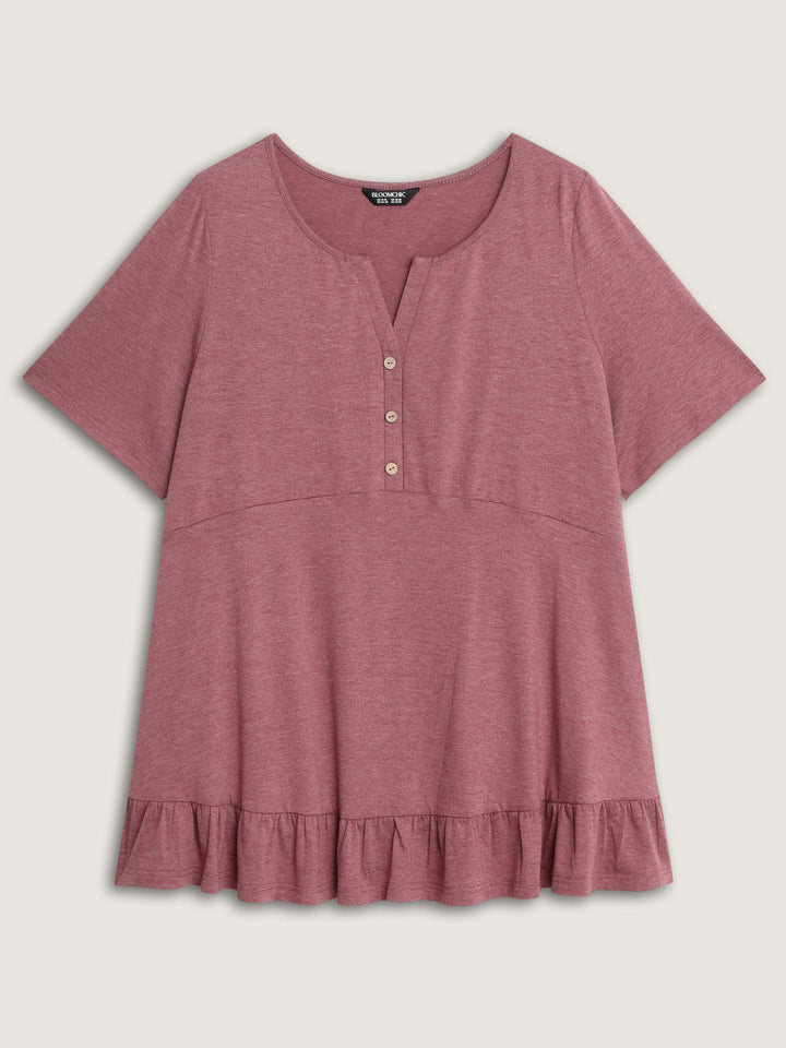 Supersoft Stretchy Ruffled Hemline Button T-Shirt