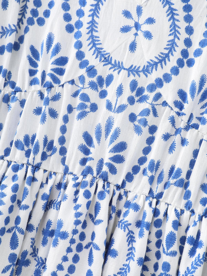 Geometric Print Deep V-Neckline Maxi Dress
