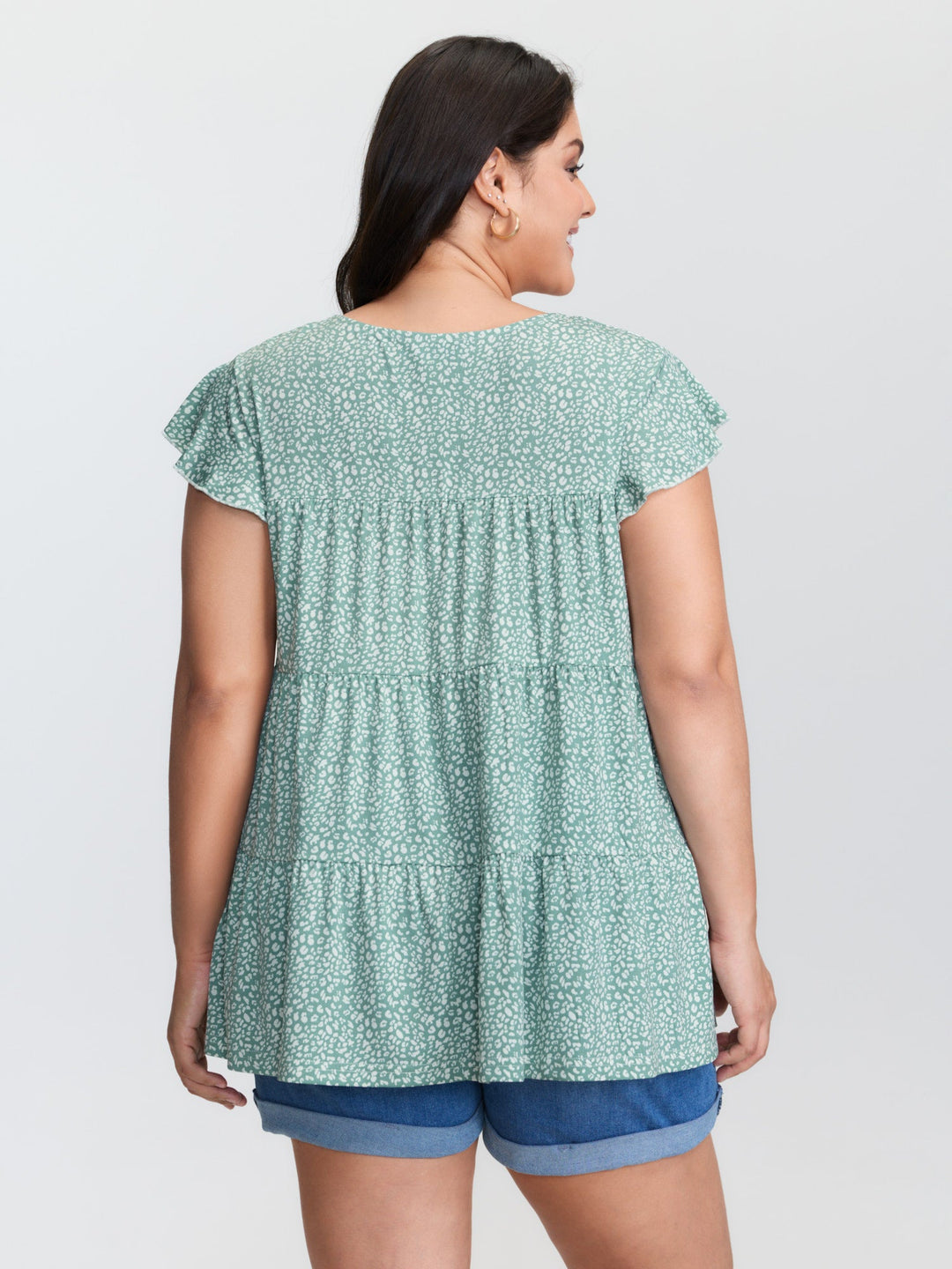 Leopard Print Tiered Flutter Sleeve Knit Top