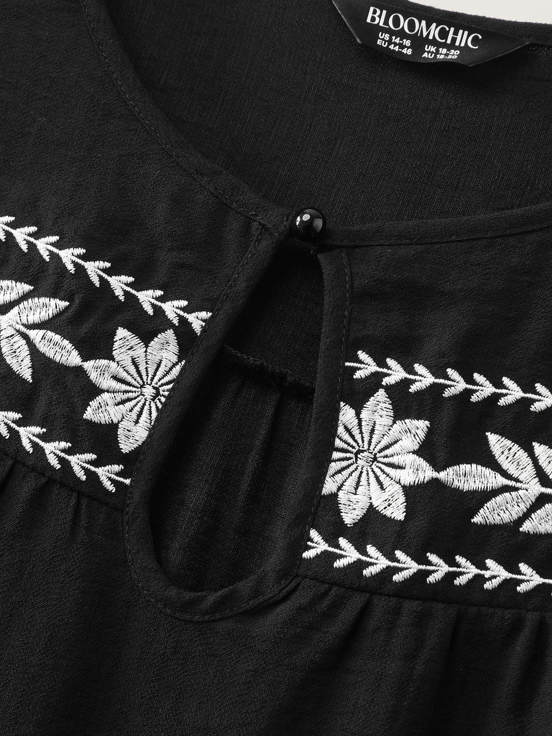 Embroidered Neckline Flutter Sleeve Blouse