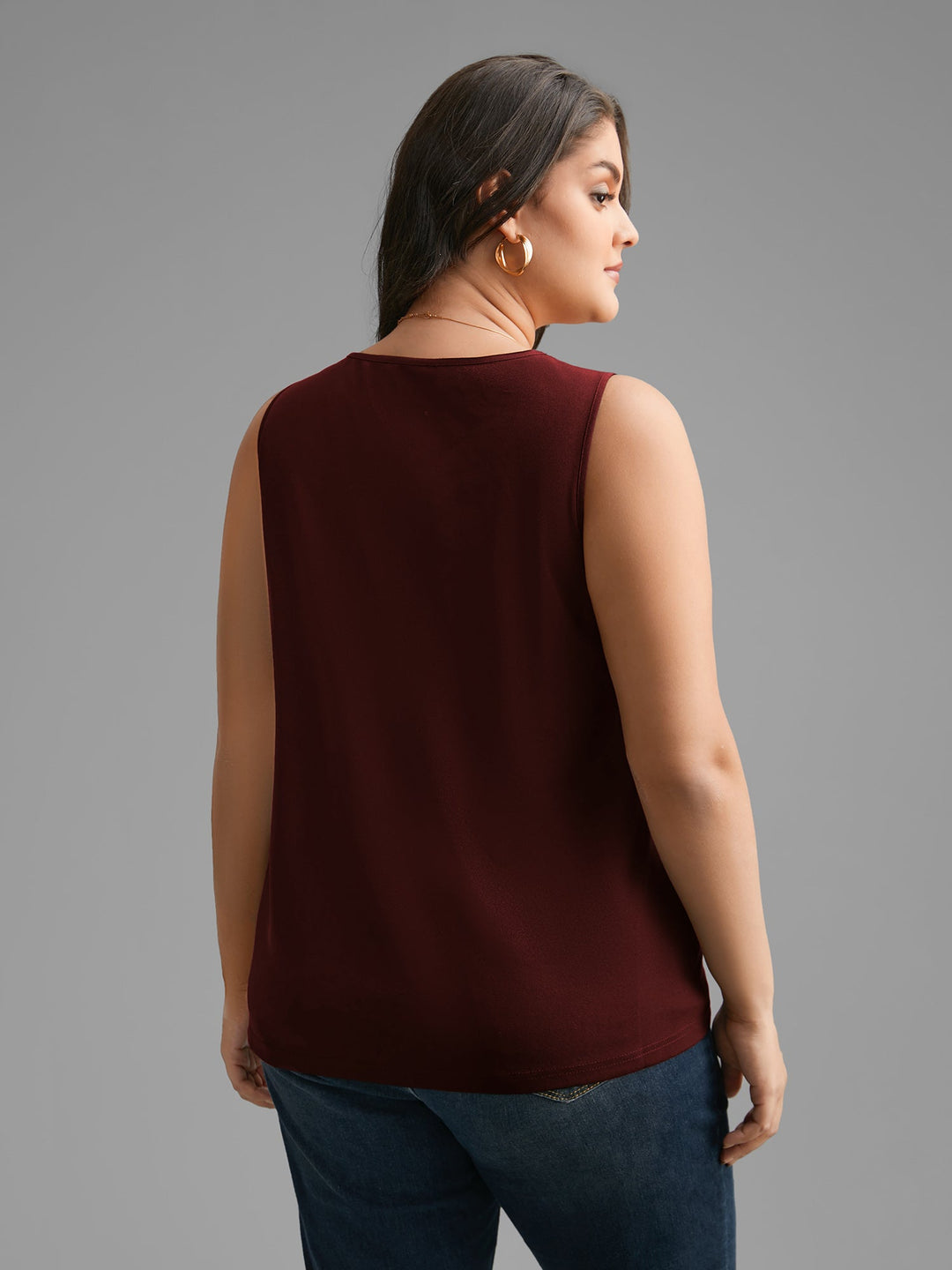 Solid V Neck Laser Cut Tank Top