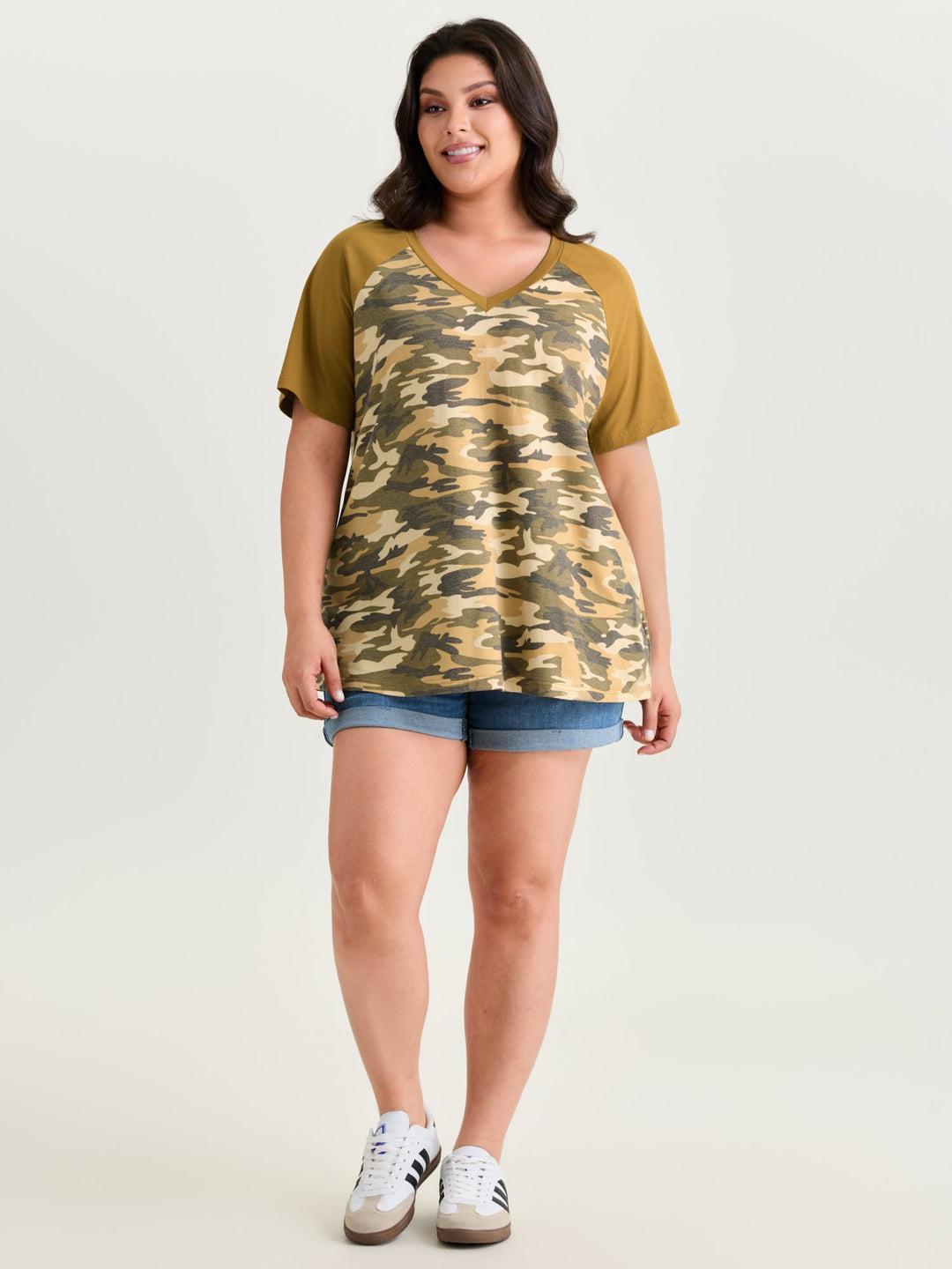 Camouflage Print Raglan Sleeve T-Shirt