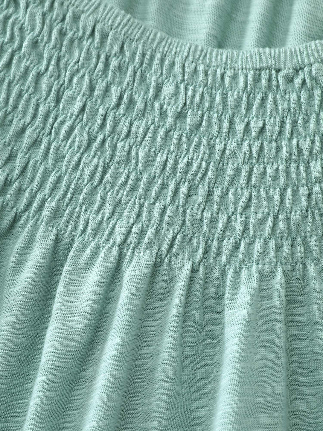 Ruffled Sleeve Shirred Neckline Plain Top