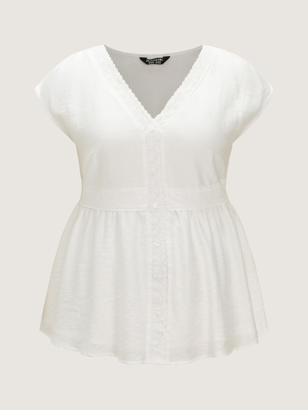 Lace Trim Button Placket Blouse