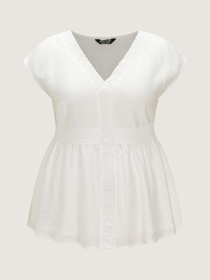 Lace Trim Button Placket Blouse