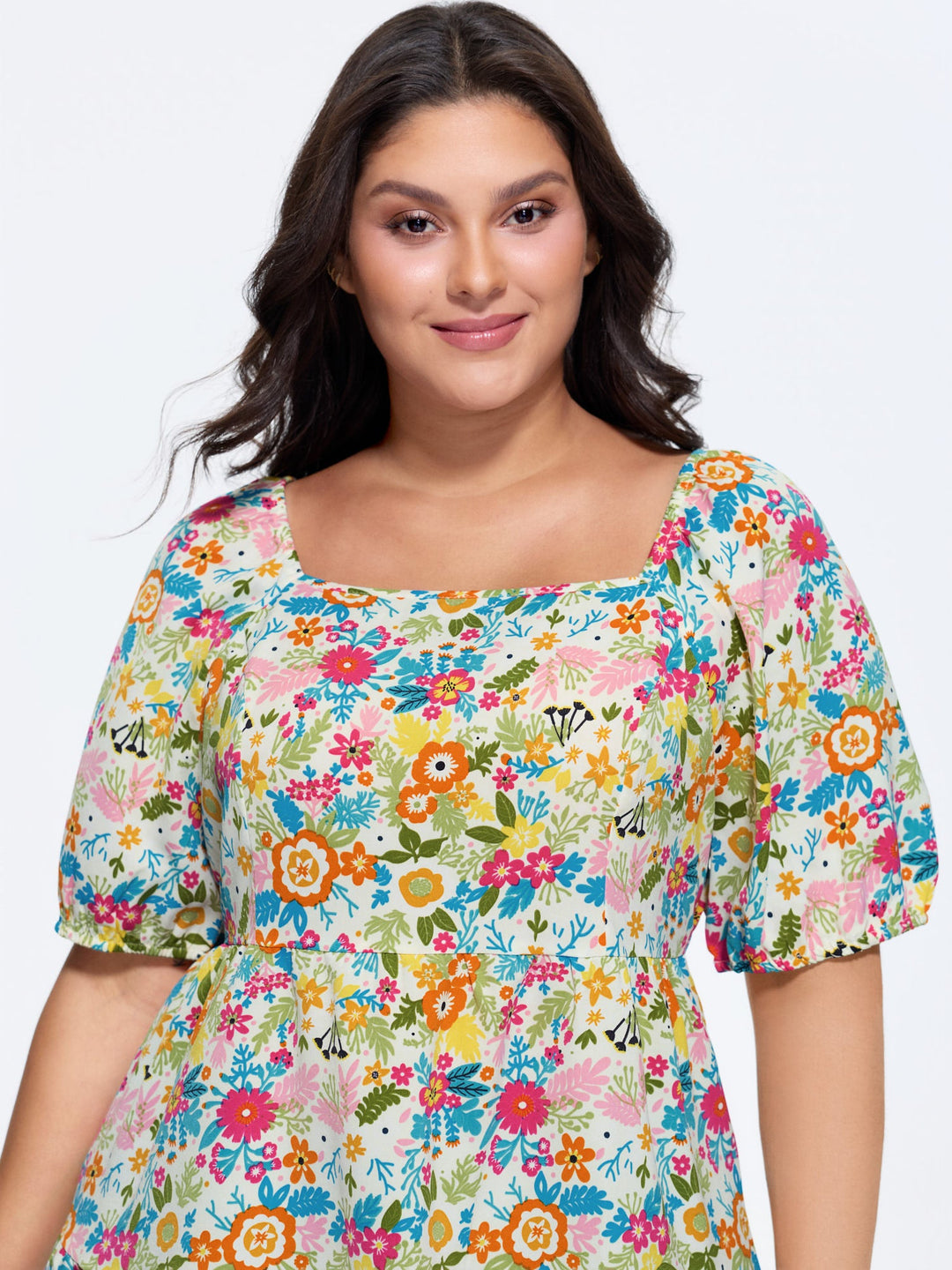 Floral Square Neck Fit and Flare Blouse