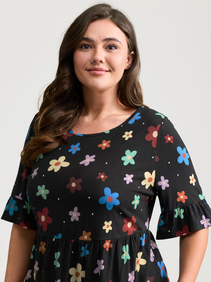 Floral Print Stretchy Knit Top
