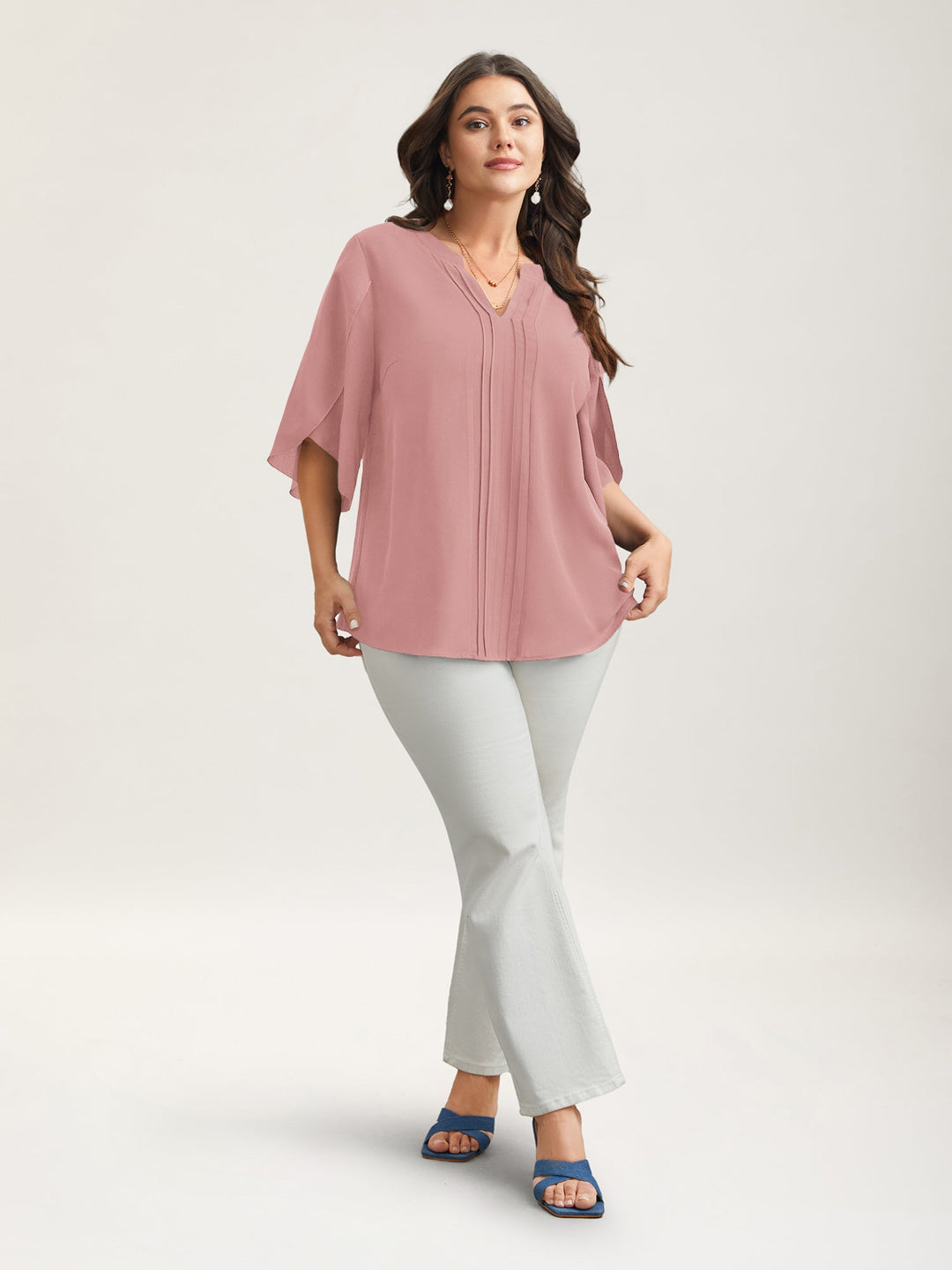 Petal Sleeve Toothpick Pleats Shirt