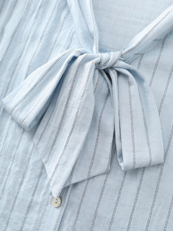 Cotton Bowknot Neckline Button-Down Blouse