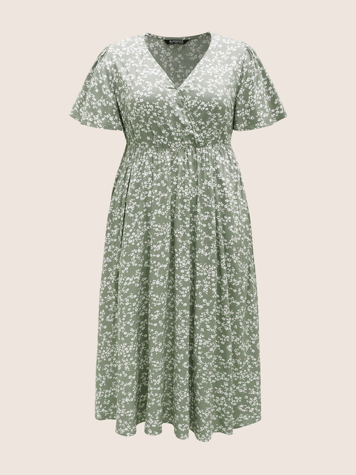 Bloom Dress - Flutter Sleeve Ditsy Floral Pocket Split Maxi Dress