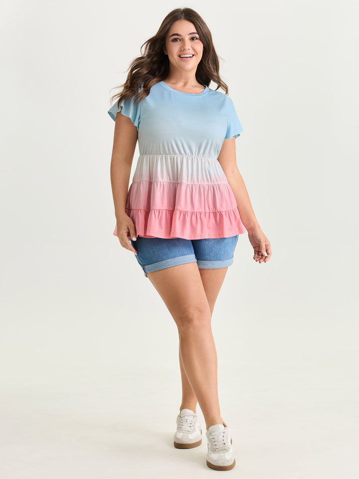 Supersoft Color Gradient Ruffled Sleeve Knit Top