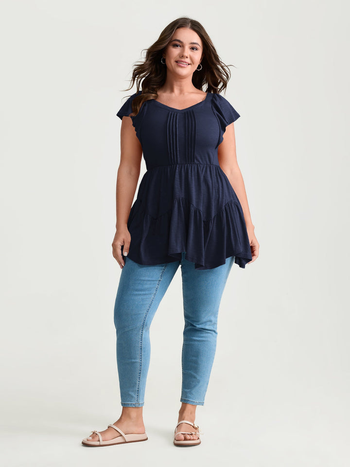 Fit And Flare Flutter Sleeve Shirred Top