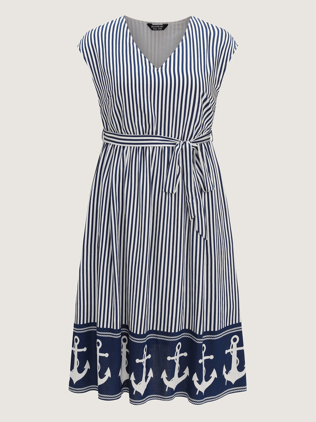 Nautical Stripe Waist-Tie Midi Dress
