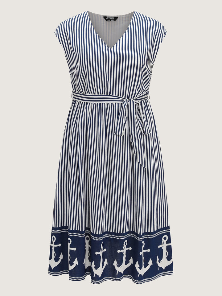 Nautical Stripe Waist-Tie Midi Dress