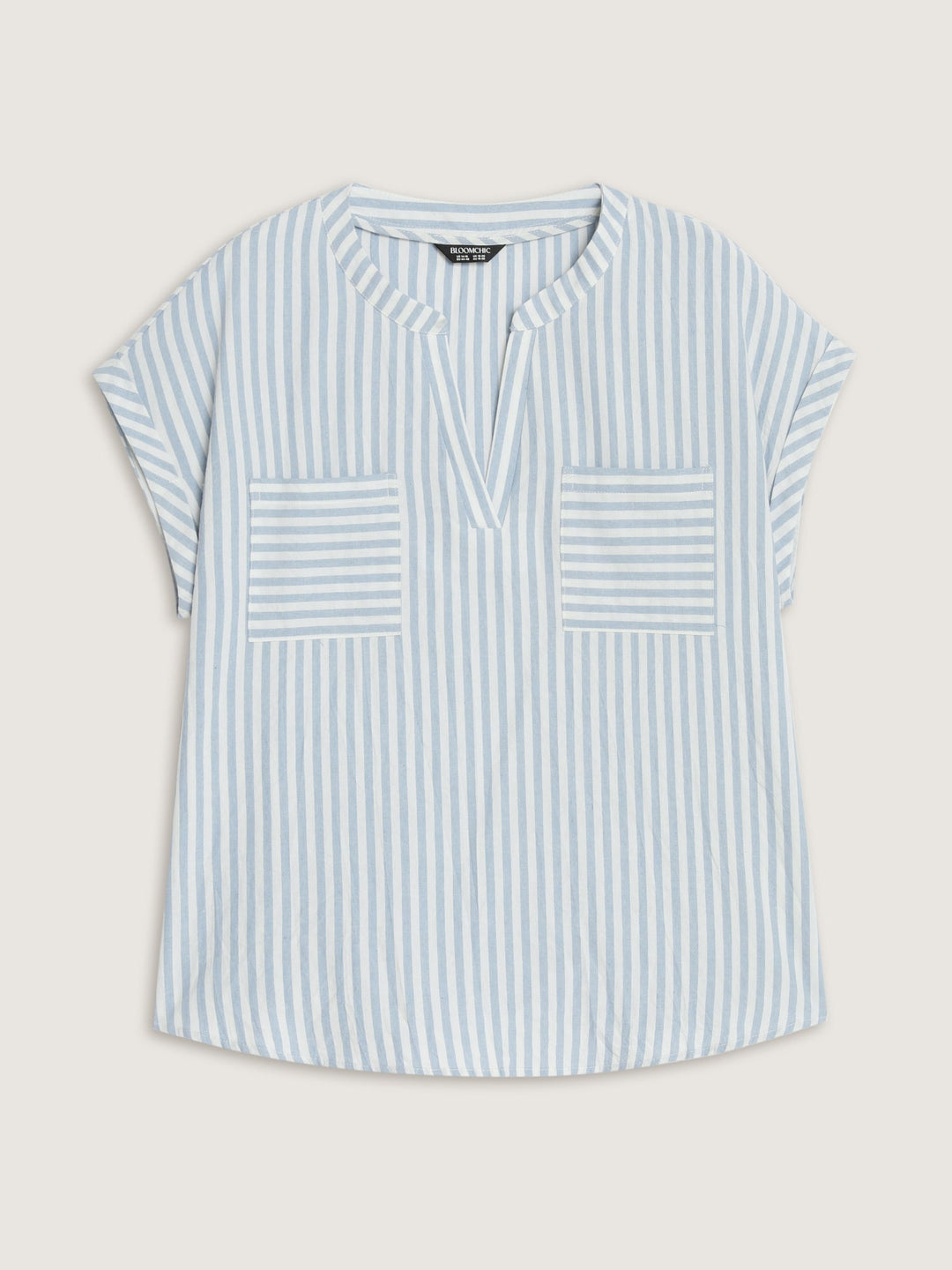 Cotton Striped Print Pockets Curvy Fit Blouse