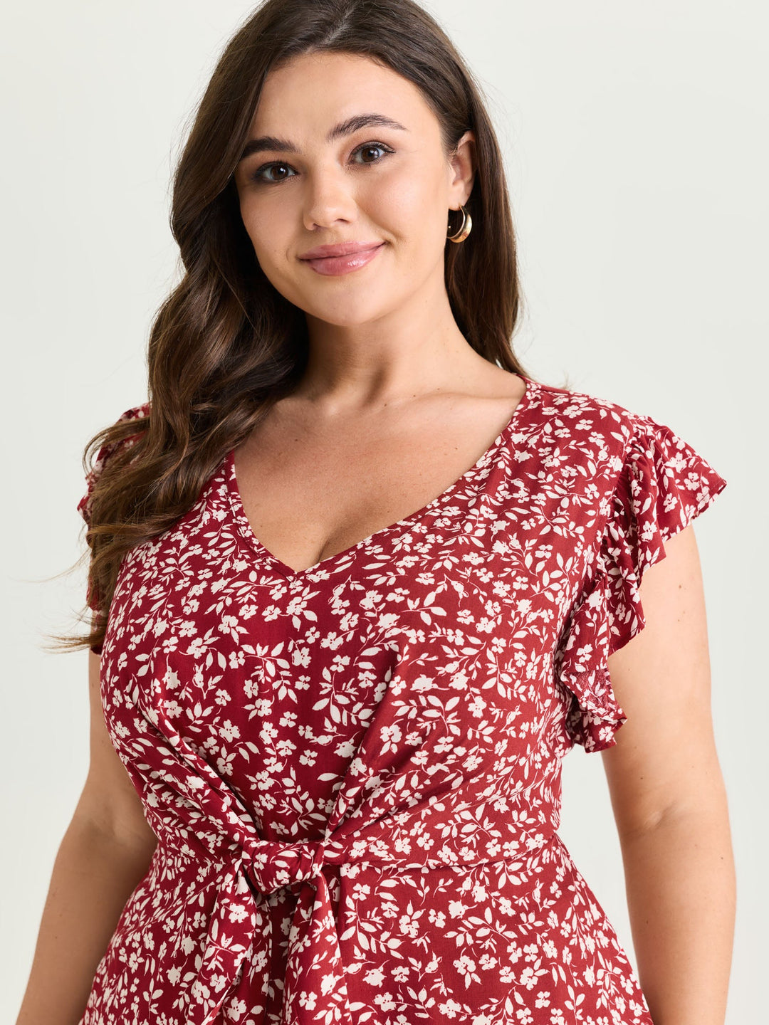 Floral Print Knotted Front Blouse