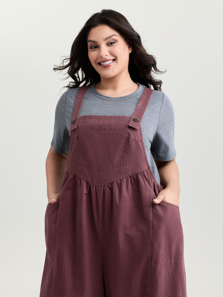 Pure Cotton Washed Distressed Adjustable Overall Jumpsuit
