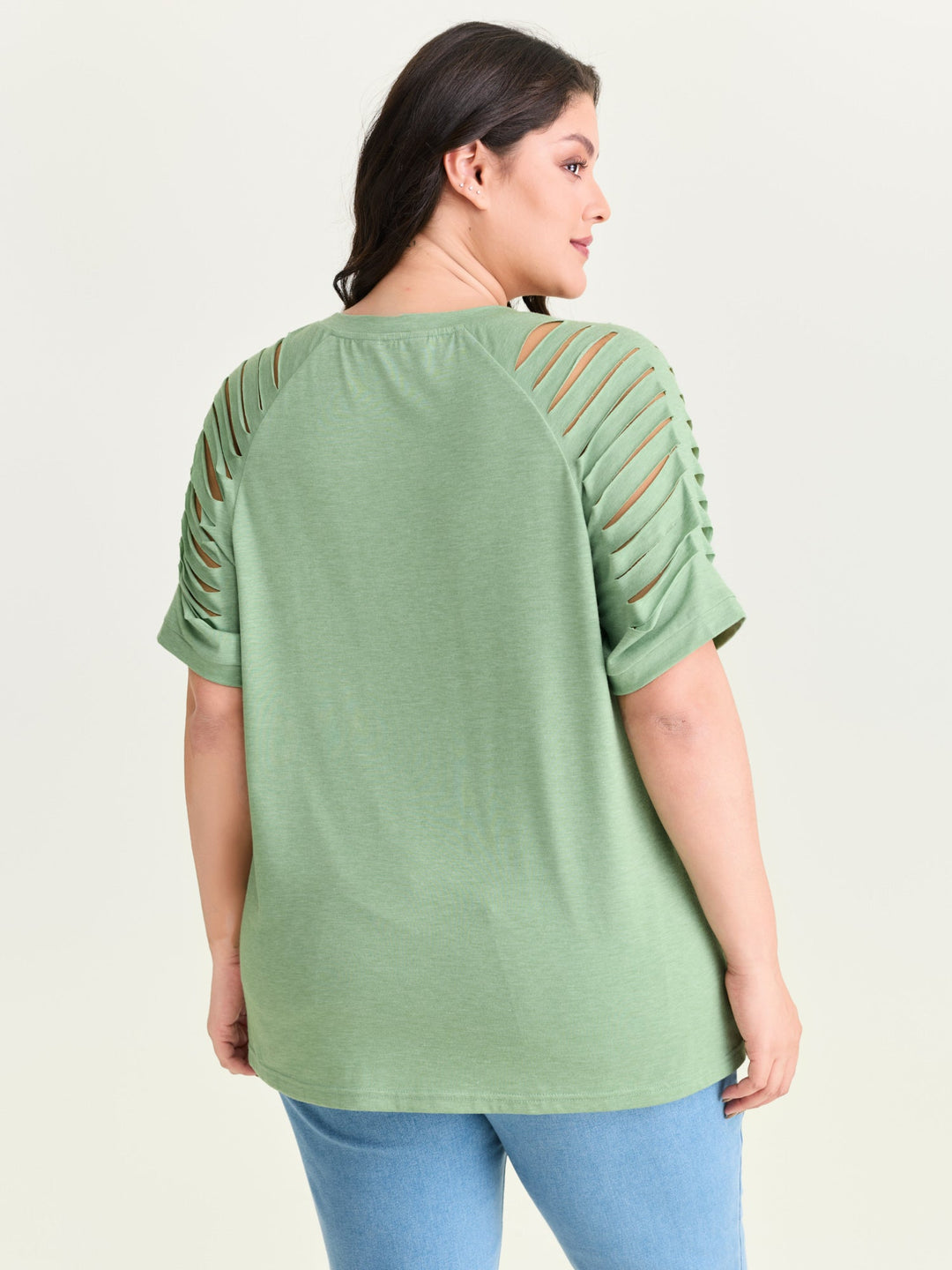 Cut-Out Sleeve V Neck T-Shirt
