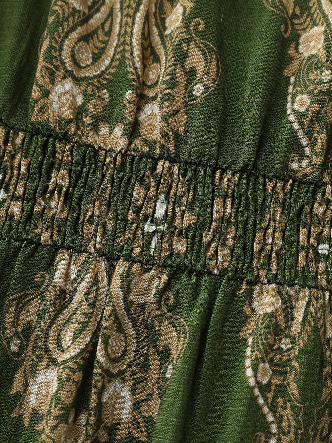 Paisley Print Pockets Shirred Waist Maxi Dress