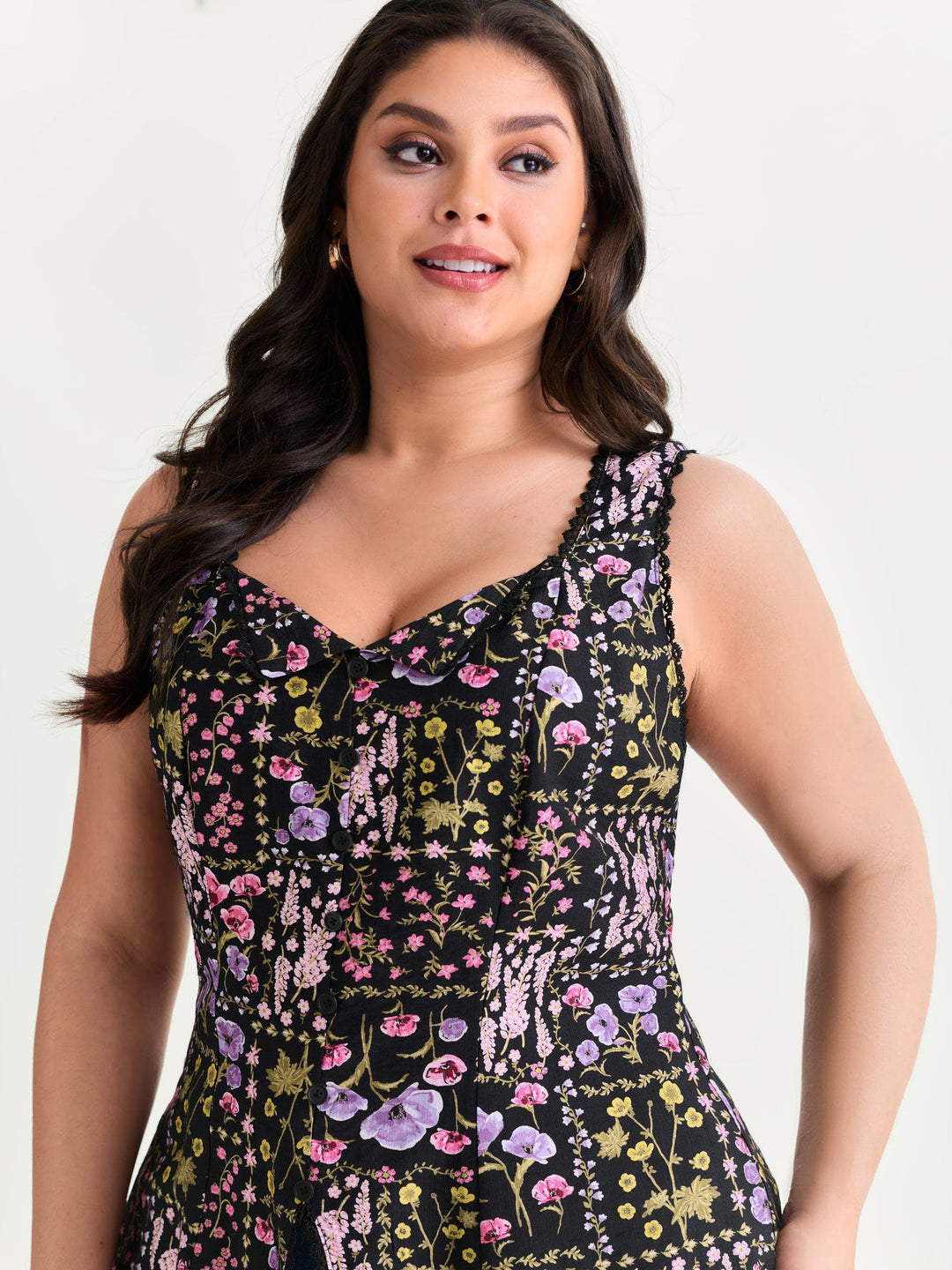 Floral Print Lace Trim Tank Top