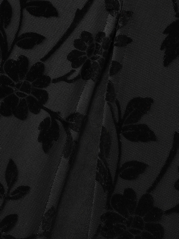 Floral Textured Jacquard Slit Hem Maxi Dress