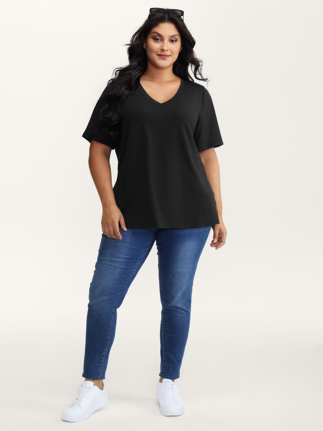 Stretchy V-Neck Solid T-Shirt