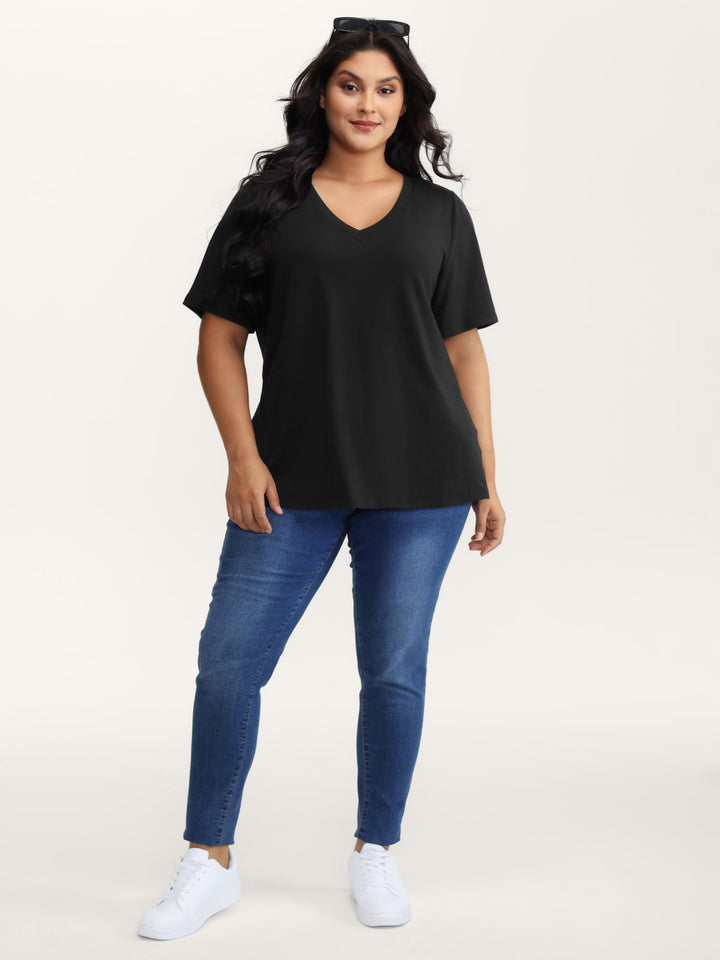 Stretchy V-Neck Solid T-Shirt