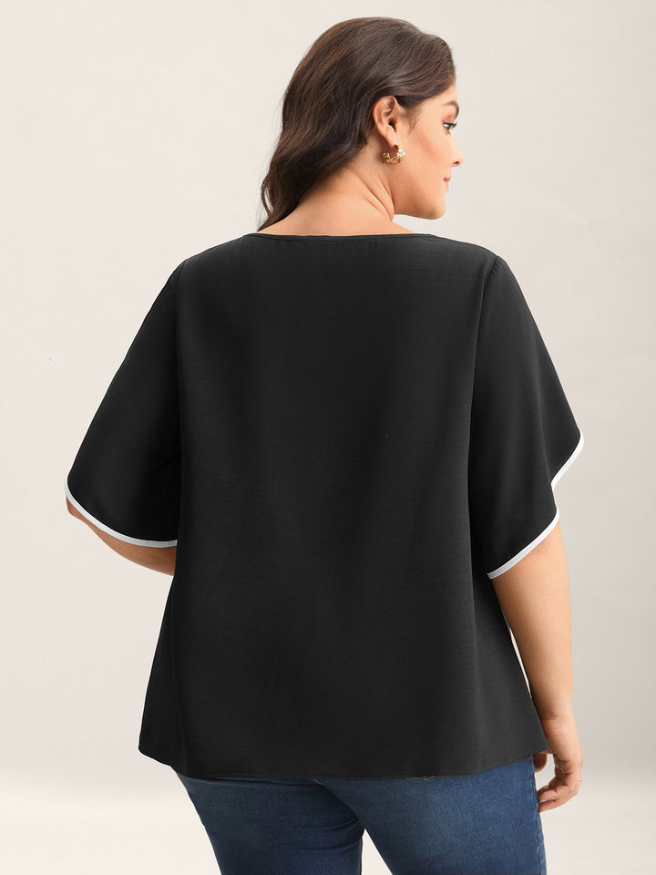 Color Contrast Petal Sleeve Shirt