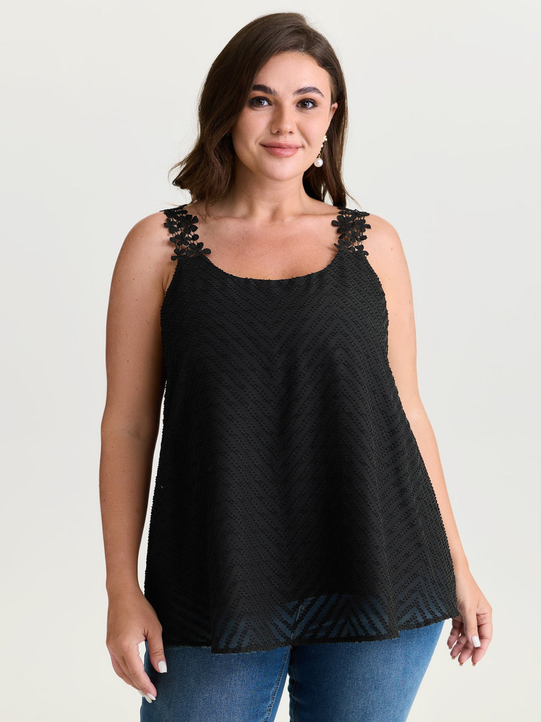 Lace Trim Flowy Tank Top